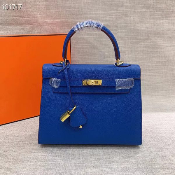 HERMES KELLY 25  GOLD HARDWARE EPSOM LEATHER BLUE ELECTRIC