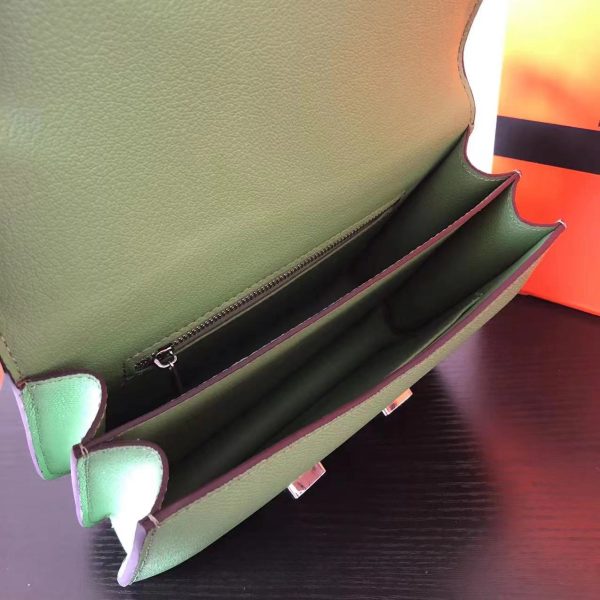 HERMES CONSTANCE EPSOM 3I AVOCADO GREEN CROCODILE & LIZARD BUCKLE 18CM