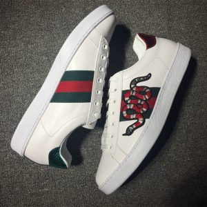 GUCCI WHITE SNAKE EMBROIDERED UNISEX OUTDOOR SNEAKER SHOES