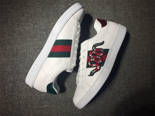 GUCCI WHITE SNAKE EMBROIDERED UNISEX OUTDOOR SNEAKER SHOES