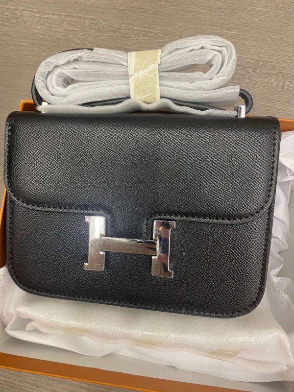 HERMES CONSTANCE EPSOM CK89 BLACK SILVER HARDWARE 18CM