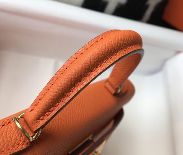 HERMES KELLY ORANGE SELLIER ROUGE EPSOM GOLD HARDWARE 19CM