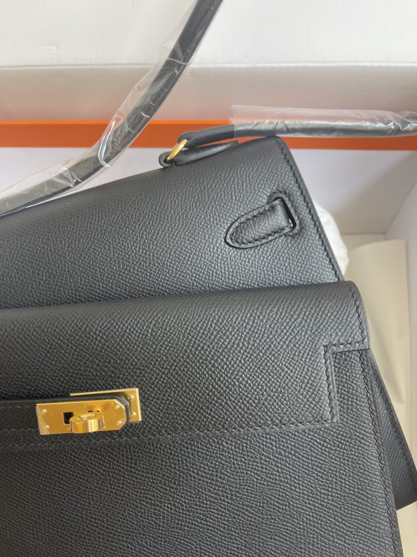 HERMES KELLY SELLIER EN DESORDRE EPSOM GOLD-TONED HARDWARE BLACK 25CM