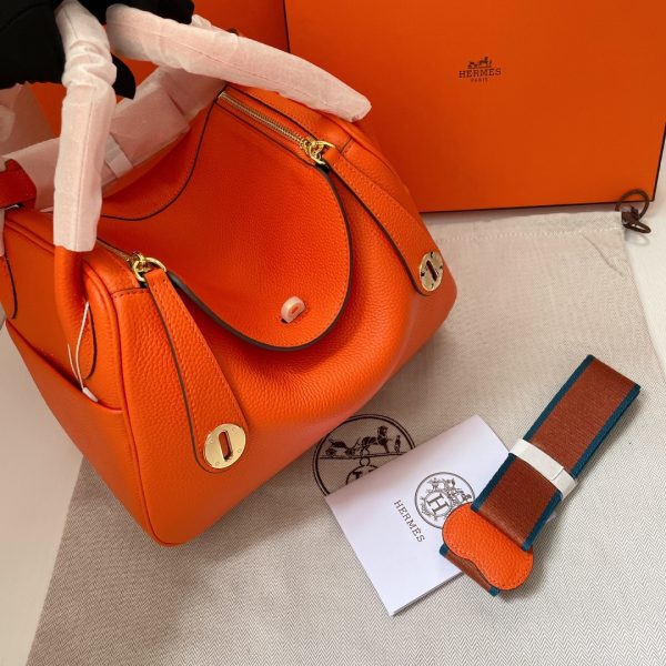 HERMES LINDY MINI TOGO BAG GOLD HARDWARE ORANGE 19CM