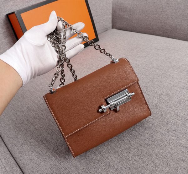 HERMES VERROU CHAINE BAG BROWN 17CM