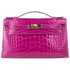 HERMES MINI KELLY POCHETTE CROCODILE GOLD TONED HARDWARE PURPLE 22CM