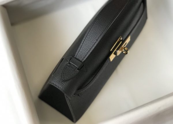 HERMES MINI KELLY POCHETTE GOLD TONED HARDWARE BLACK 22CM