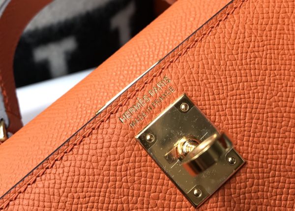 HERMES KELLY ORANGE SELLIER ROUGE EPSOM GOLD HARDWARE 19CM