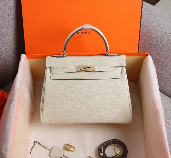 HERMES KELLY WHITE SELLIER ROUGE EPSOM GOLD HARDWARE 32CM