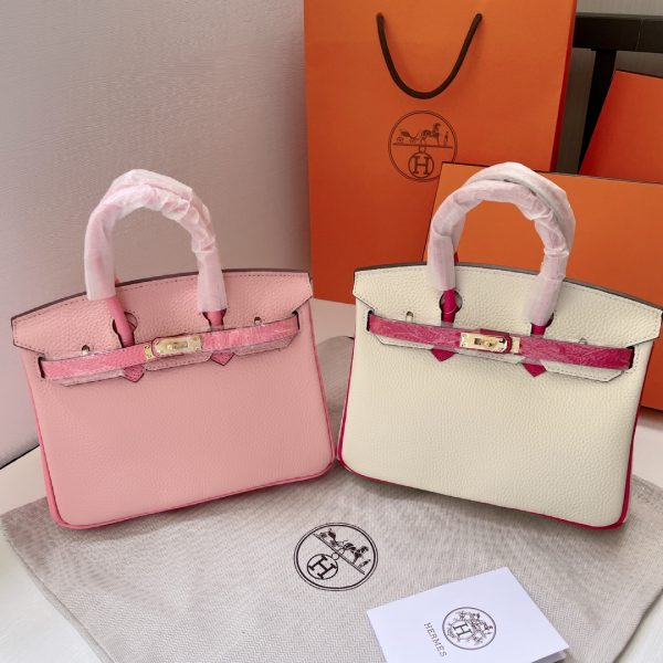 HERMES BIRKIN MINI GOLD HARDWARE EPSOM WHITE & PINK 20CM