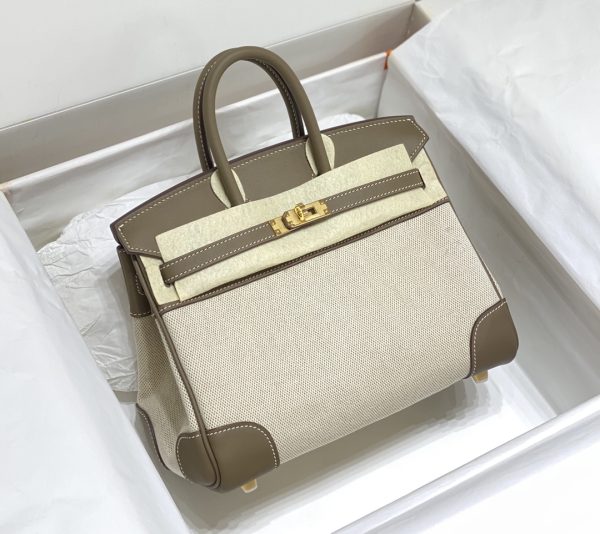 HERMES BIRKIN 25 BI-MATERIAL GOLD TONED HARDWARE GREY 25CM