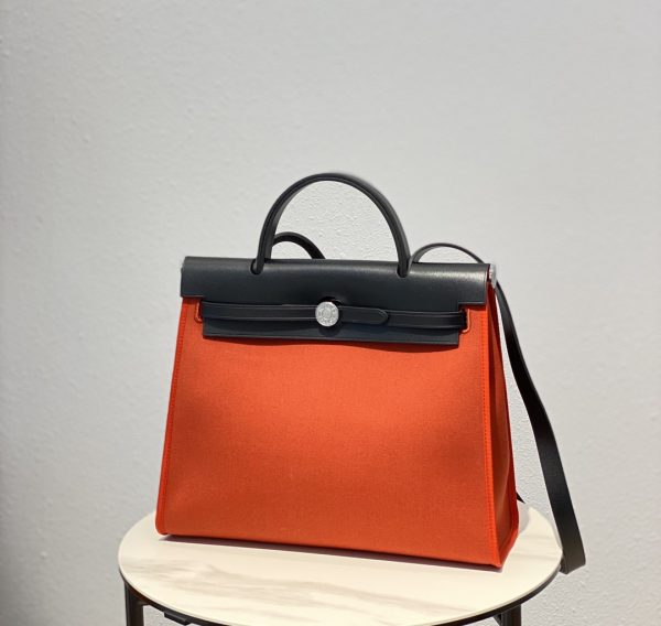 HERMES HERBAG ZIP 31 BAG PALLADIUM HARDWARE ORANGE 31CM