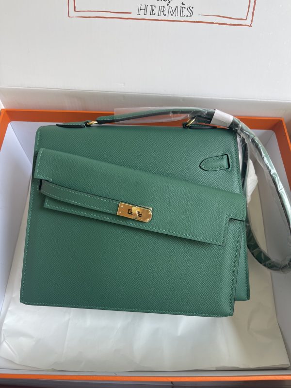 HERMES KELLY SELLIER EN DESORDRE EPSOM GOLD-TONED HARDWARE DARK GREEN 25CM