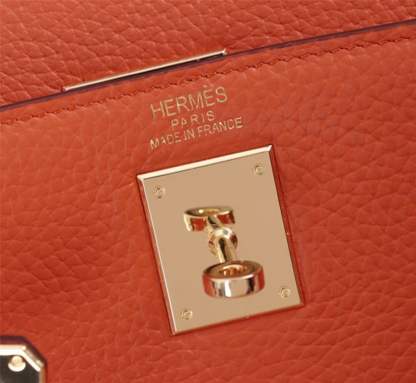 HERMES KELLY ORANGE SELLIER ROUGE EPSOM GOLD HARDWARE 28CM