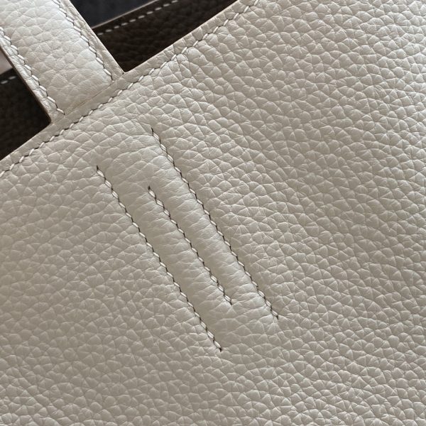 HERMES DOUBLE SENSE CLEMENCE REVERSIBLE LEATHER WHITE AND GREY 36CM