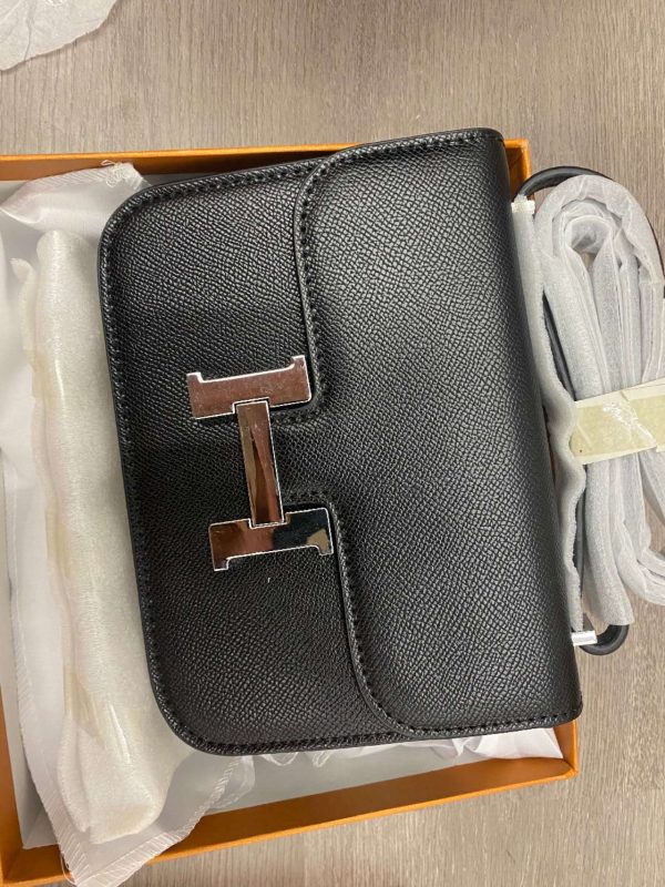 HERMES CONSTANCE EPSOM CK89 BLACK SILVER HARDWARE 18CM