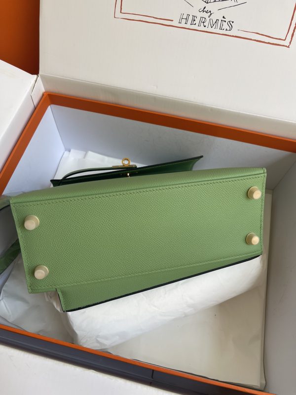 HERMES KELLY SELLIER EN DESORDRE EPSOM GOLD-TONED HARDWARE GREEN 25CM