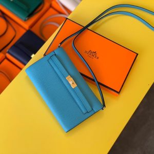 HERMES KELLY CLASSIQUE TO GO WALLET BLUE