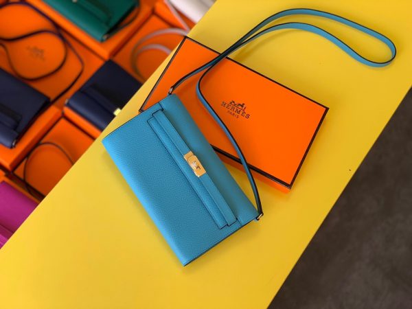 HERMES KELLY CLASSIQUE TO GO WALLET BLUE