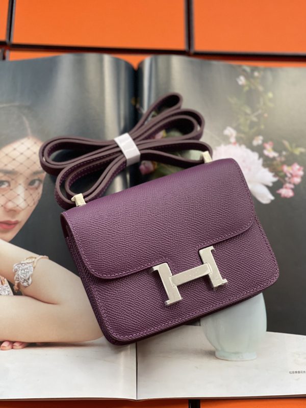 HERMES CONSTANCE MINI EPSOM SILVER-TONED HARDWARE VIOLET 14CM