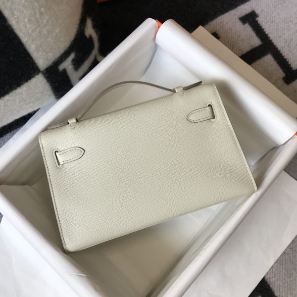 HERMES MINI KELLY POCHETTE GOLD TONED HARDWARE WHITE 22CM