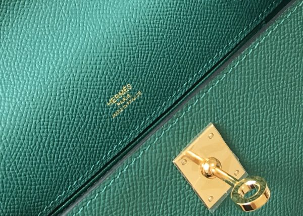 HERMES MINI KELLY POCHETTE GOLD TONED HARDWARE DARK GREEN 22CM