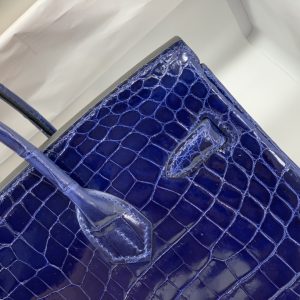 HERMES BIRKIN 30 CROCODILE GOLD-TONED HARDWARE DARK BLUE