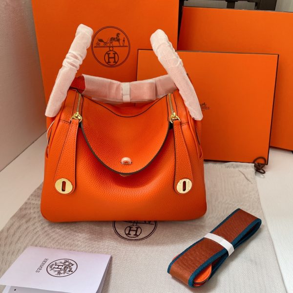 HERMES LINDY MINI TOGO BAG GOLD HARDWARE ORANGE 19CM