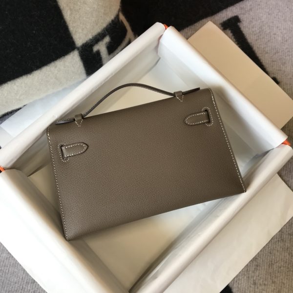 HERMES MINI KELLY POCHETTE GOLD TONED HARDWARE DARK BEIGE 22CM