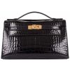 HERMES MINI KELLY POCHETTE CROCODILE GOLD TONED HARDWARE BLACK 22CM