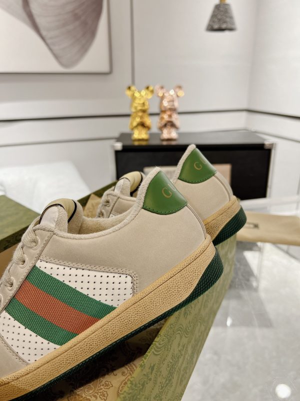 Gucci Virtus Distressed Leather And Webbing Trainers In Grey