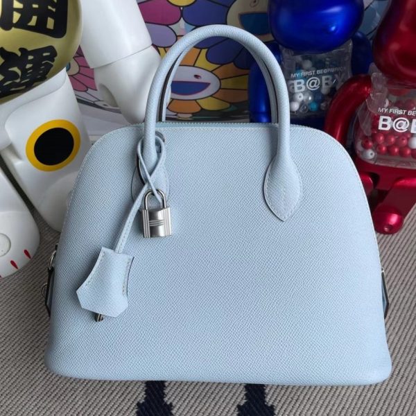 HERMES BOLIDE EPSOM T0 BLUE MIST SILVER HARDWARE 25CM