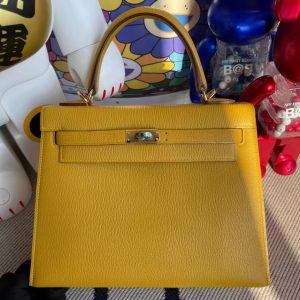 HERMES KELLY 25CM CHEVRE 9D AMBER YELLOW GOLD HARDWARE