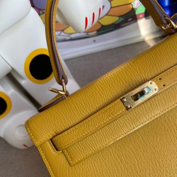 HERMES KELLY 25CM CHEVRE 9D AMBER YELLOW GOLD HARDWARE