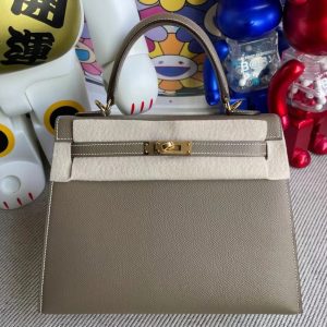 HERMES KELLY EPSOM CK18 ETOUPE GOLD HARDWARE 25CM