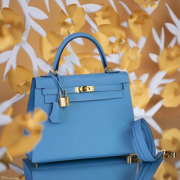 HERMES KELLY NEW BLUE GOLD HARDWARE EPSOM 25