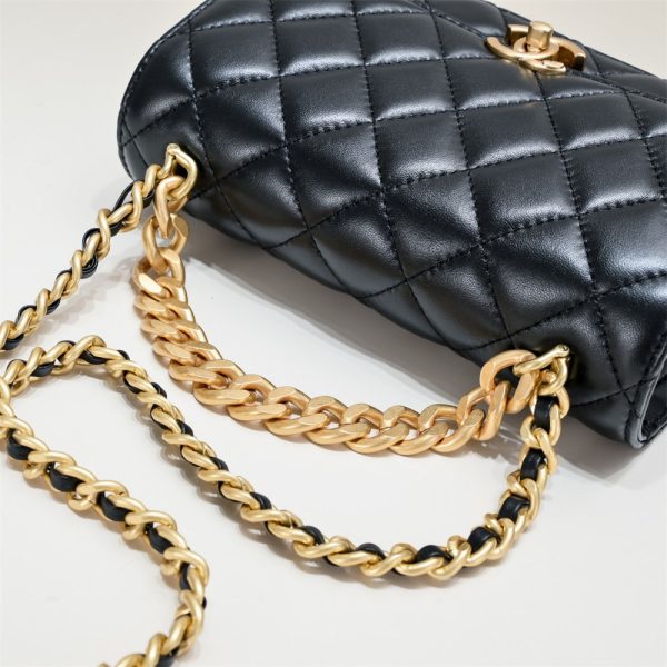 Chanel Quilted Wallet on Chain WOC Adjustable Chain Black Lambskin Aged Gold Hardware 22K