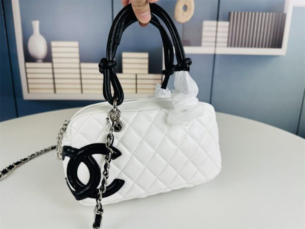 CHANEL Cambon line Shoulder Bag A25171 Bowling bag White lambskin Women