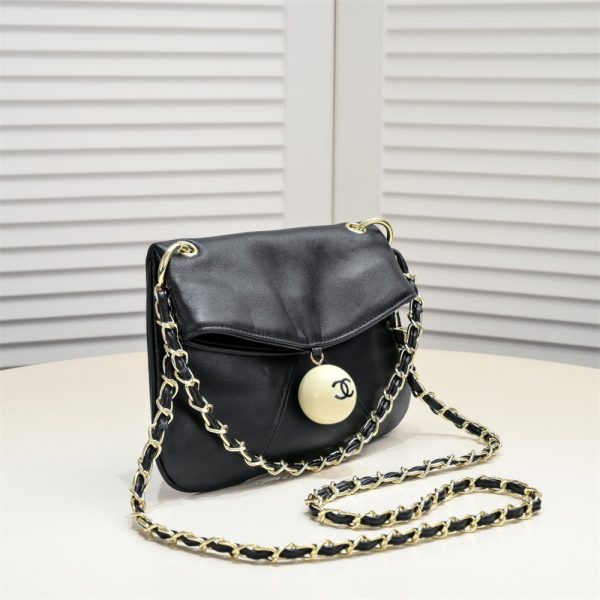 Black Lambskin Resin Logo 8 Ball Shoulder Bag Brushed Gold Hardware