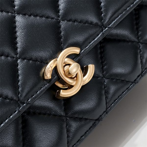 Chanel Quilted Wallet on Chain WOC Adjustable Chain Black Lambskin Aged Gold Hardware 22K