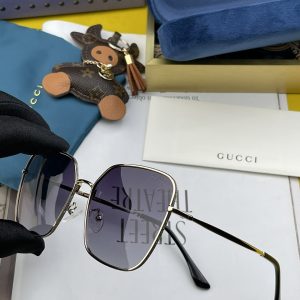 Gucci Silver Color Frame Black Lenses Sunglasses