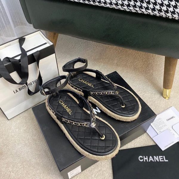 Chanel Lambskin Black Sandals