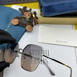 Gucci Silver Color Frame Black Lenses Sunglasses