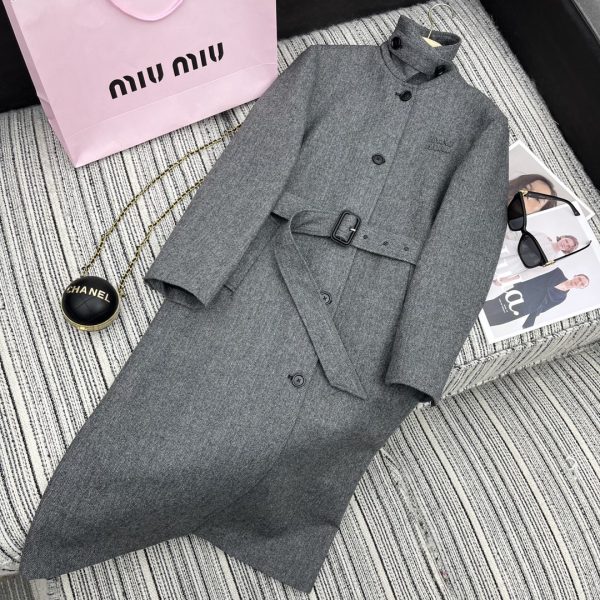 Women’s Grey Single-Breasted Chevron Coat