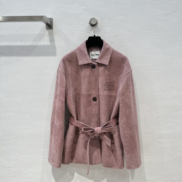 MIU MIU Suede Coat In Raspberry